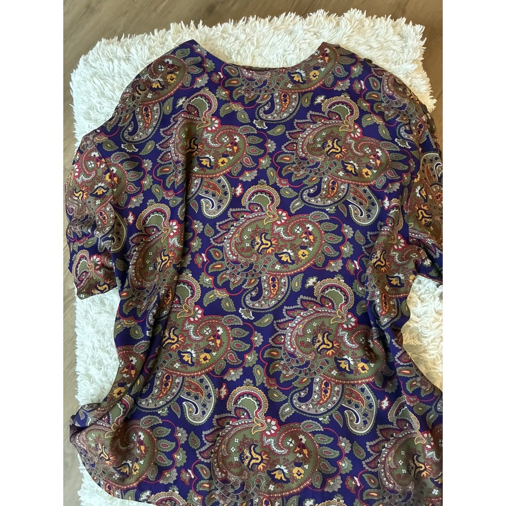 CHAUS Womens Size 20W/34 Button Blouse Purple Green Paisley Short Sleeve - Picture 15 of 16